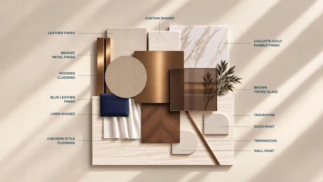 Interior finishes palette at Shahrukhz Residences
