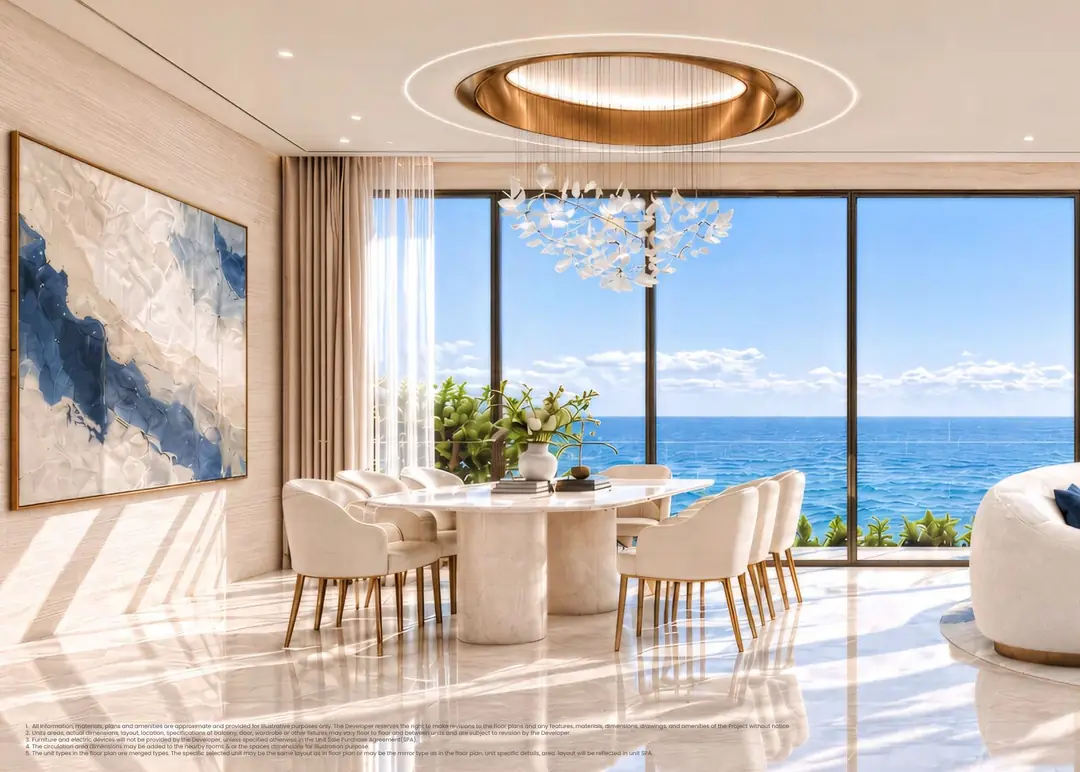 Ocean Residence living and dining area with sea view