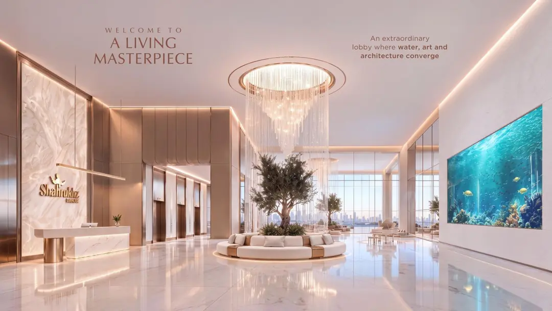 Lobby with aquarium wall at Shahrukhz Residences
