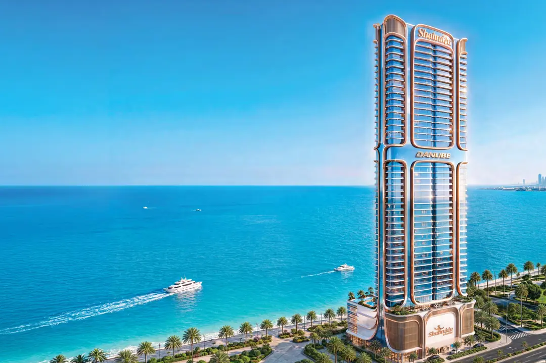 Shahrukhz Residences tower on the Dubai Maritime City waterfront at Shahrukhz Residences