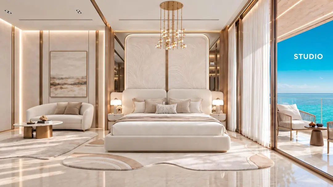 Furnished studio bedroom with sea view at Shahrukhz Residences