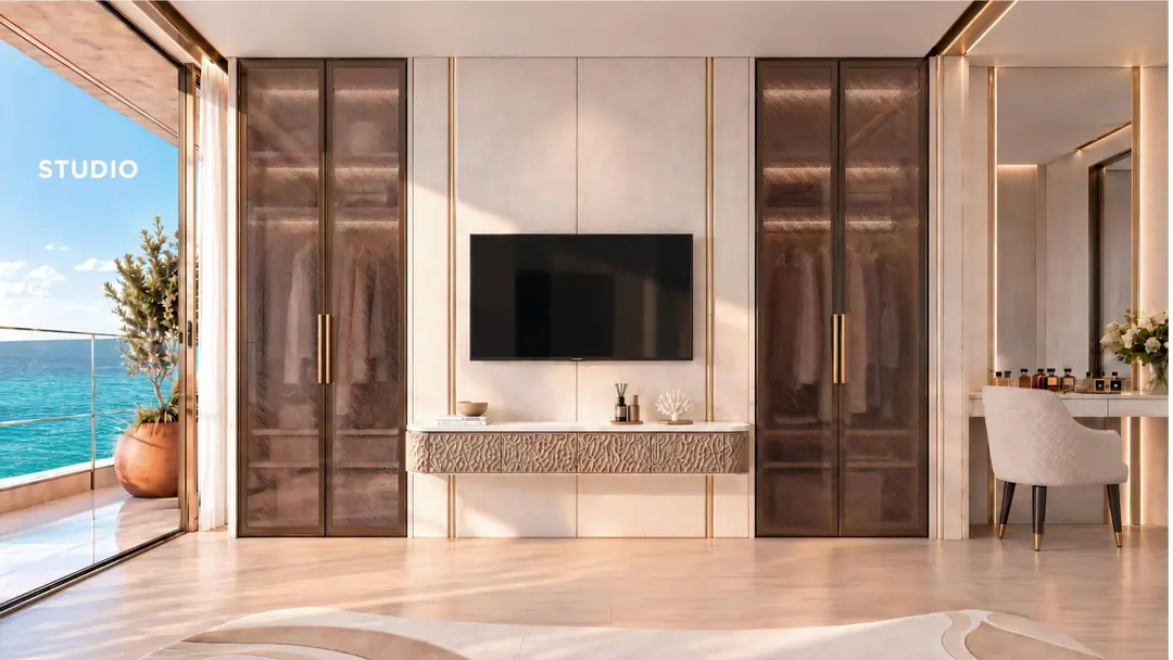 Studio wardrobe and TV wall at Shahrukhz Residences